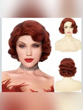 Red Finger Wave 1920s Wigs for Women Short Synthetic Hair Wig Cosplay Halloween